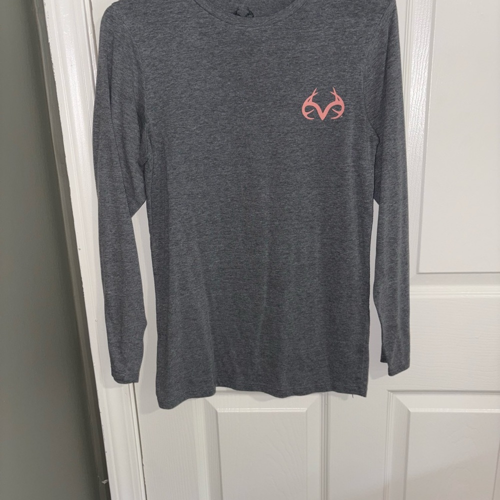 Realtree Gray Long Sleeve Top with Pink Logo
